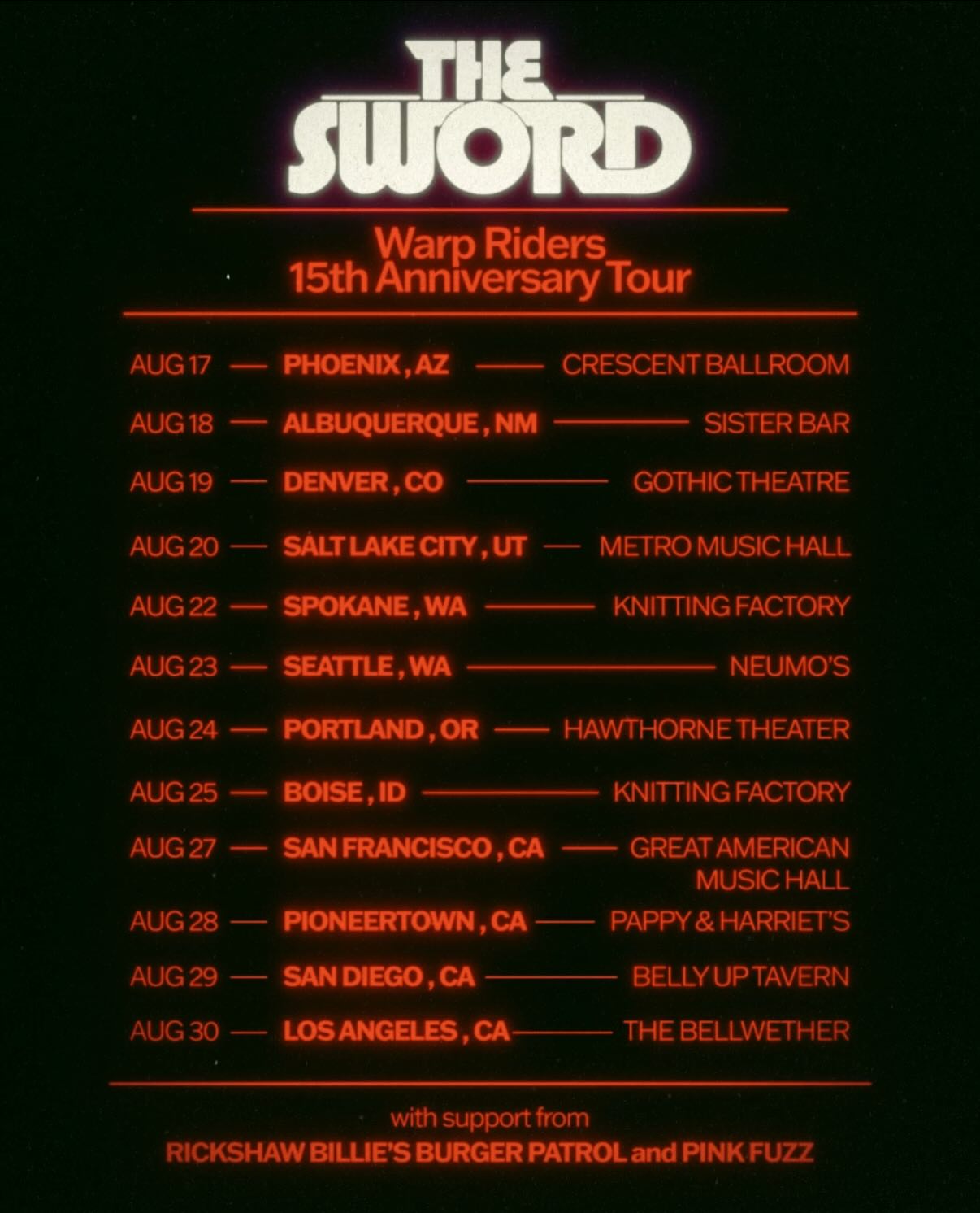 Pink Fuzz Warp Riders 15th Anniversary Tour Poster 2026